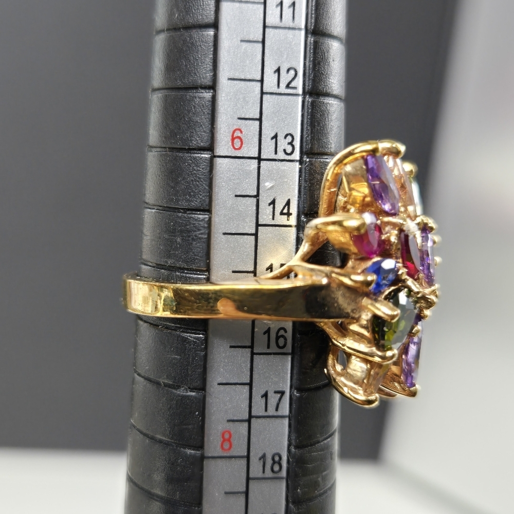 Goldplated Multicolor Crystal Gemstone Flower Rin… - image 8